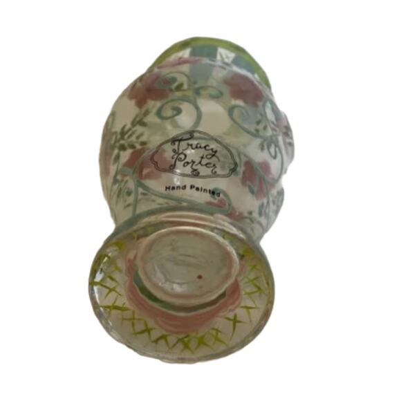 Vintage Tracy Porter Hand-Painted Glass Bud Vase Pink Floral Ruffled Rim 6.5” - Picture 8 of 9